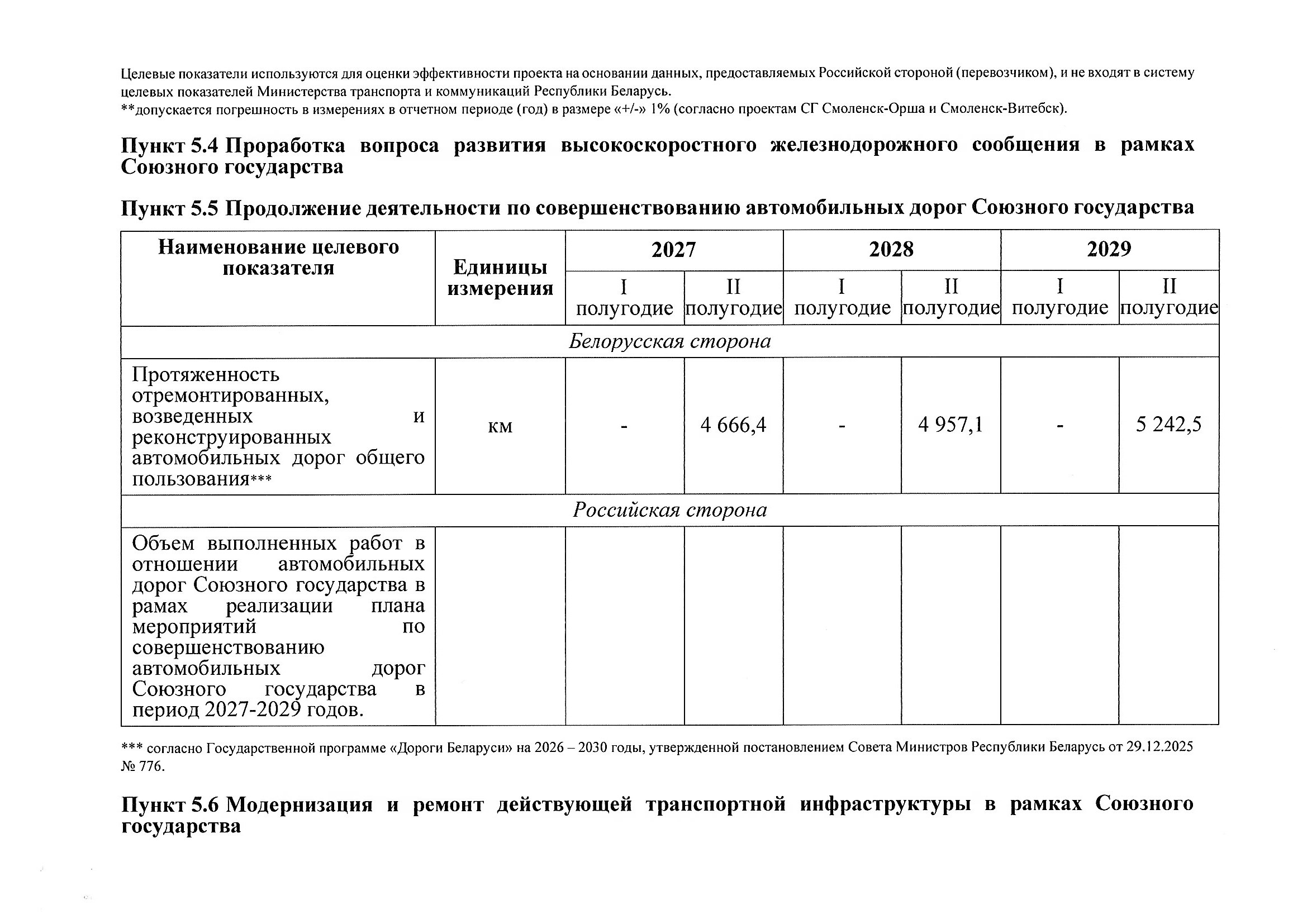 План мероприятий по разделу 5 «Транспорт» Союзного государства на 2027–2029 годы, предложения российской стороны, июль 2026 (Страница 4 из 22)