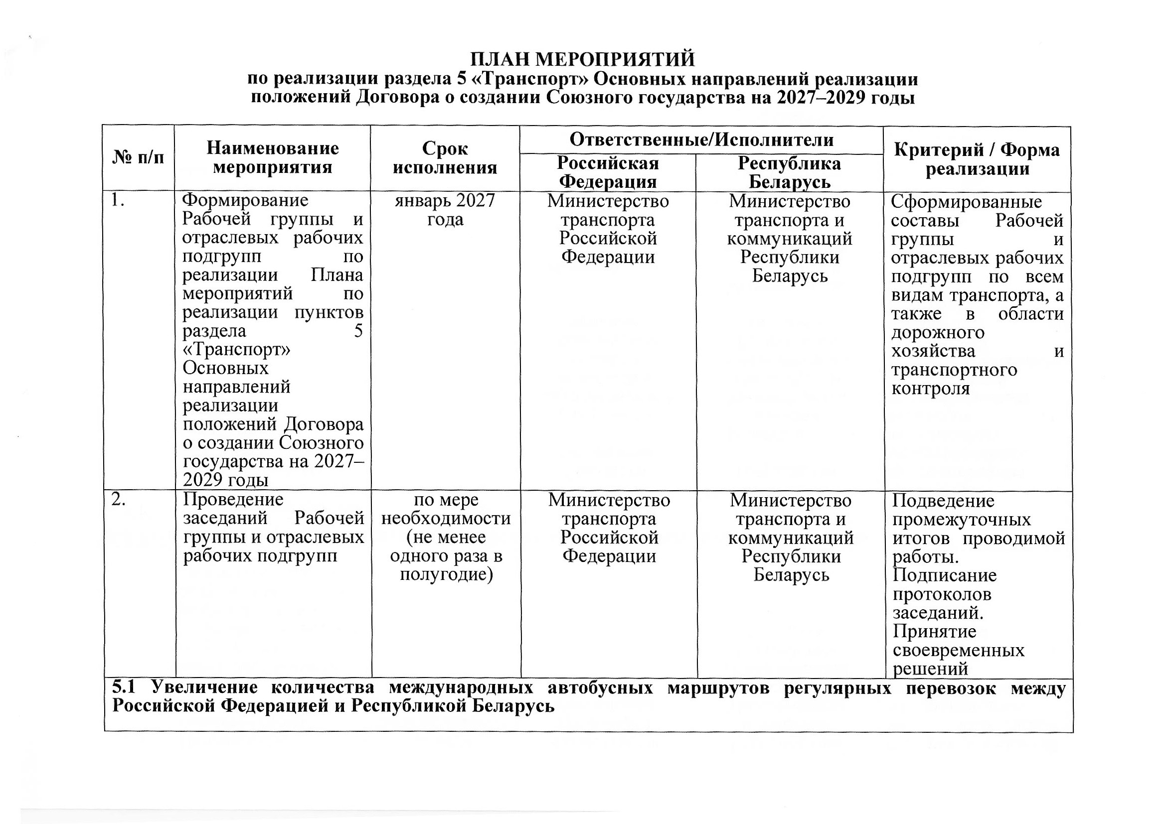 План мероприятий по разделу 5 «Транспорт» Союзного государства на 2027–2029 годы, предложения российской стороны, июль 2026 (Страница 9 из 22)