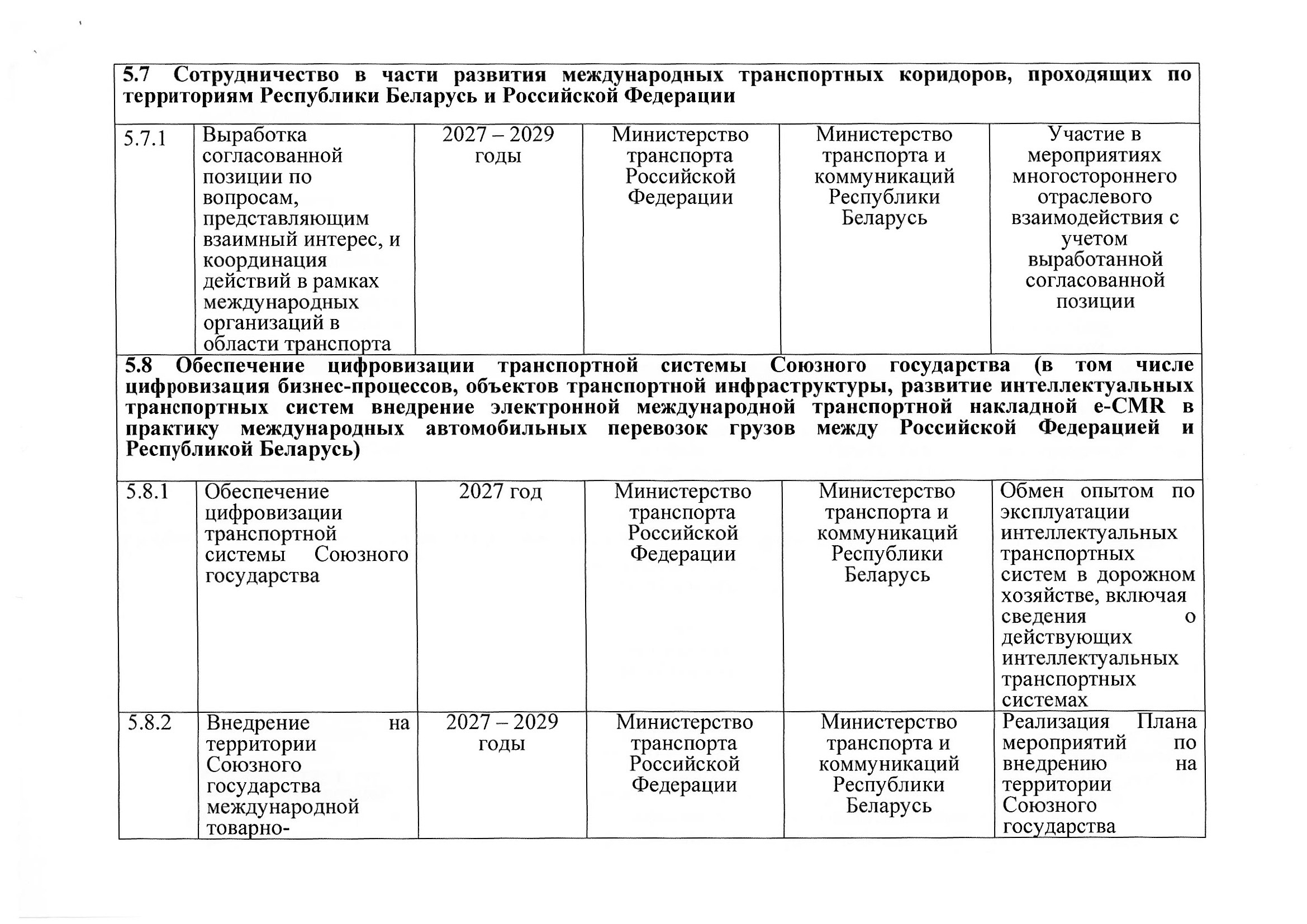 План мероприятий по разделу 5 «Транспорт» Союзного государства на 2027–2029 годы, предложения российской стороны, июль 2026 (Страница 15 из 22)